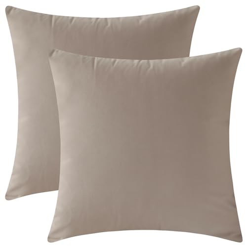Image of Set of 2 Decorative Velvet Throw Pillow Covers for Couch and Bed - 14 inchx14 inch, Oatmeal