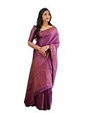 Pujia Mills Sari doux en soie Lichi pour femme avec Pallu riche et travail Jacquard sur toute la surface et pièce de corsage non cousue, violet, taille unique