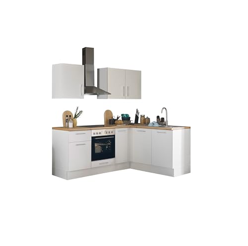 Stella Trading Turin L Eckküche 210 x 211 x 60 cm, weiß - Ohne Küchengeräte - Moderne, geräumige Küche in Artisan-Eiche Optik mit viel Stauraum