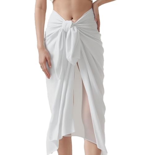 Vxcvzv 1PC White Chiffon Beach Wrap Sarong for Women Long Draped Covers Up Skirt with Irregular Hem Cover for Summer Beach