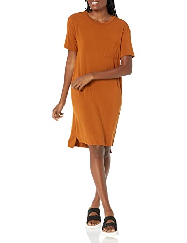 Amazon Essentials Women's Jersey Oversized-Fit Short-Sleeve Pocket T-Shirt Dress (Previously Daily Ritual), Caramel, Large