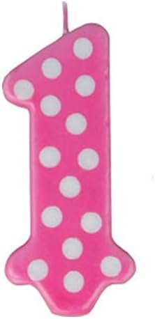 Oasis Supply Girl Polka Dot No. 1 Birthday Party Wax Candle For Cake Decorations, 3.25” Tall, Pink & White