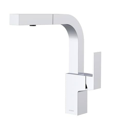Gerber Mid-Town Single Handle Kitchen Faucet with Pull-Out Sprayer – Contemporary Architectural Style, 360-degree Swivel Spout, Dual Spray, Easy 1-Hole Install in Chrome, D404562