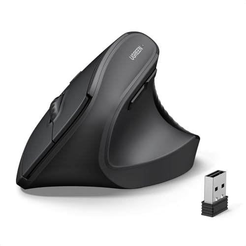Mysz UGREEN 2,4 GHz z Bluetooth – Bezprzewodowa pionowa mysz ergonomiczna dla systemów Windows/Mac OS i innych, 1000/1600/2000/4000 DPI, 6 przycisków (2,4 GHz + BT 5.4)
