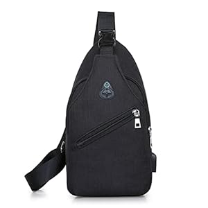 Aosbset Unisex Sling Chest Bag Splash Proof Oxford Cloth Shoulder Fanny Pack Adjustable Strap All-match for Men Women Chest Bag Zipper USB Charging Port Design