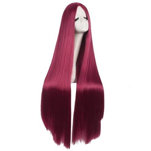Image of MapofBeauty 40 Inch / 100 cm Carve Long Straight Side Bangs Wig (Blood Red)