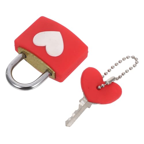 OUNONA ハート形鍵付きカップル錠 レッド 愛の願い錠 ロック式記念品 バレンン プレゼント 結婚記念日 旅行用装飾 小型耐久メタル