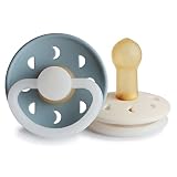 FRIGG Moon Phase Latex Nachtspeen 2-Pack | Natuurrubberen Nachtspeen | Lichtgevend in het donker | BPA-vrij | Gemaakt in Denemarken | Symmetrische Kersvormige Tepel | (Stone Blue Night/Cream Night, Maat 2 (6-18 Maanden))