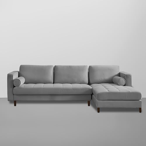 Image of Lezra RHS 4 Seater L Shape Sofa Set for Living Room (Grey Fabric) Premium Fabric Sofa