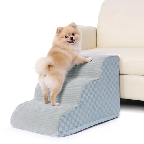 Exsnugy Dog Steps for Sofa 3-Step Dog Stairs for Bed&Couch Washable Cover