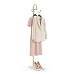 SUNNYNEST Standing Coat Rack with Shelves, Freestanding Clothes Stand for Bedroom & Living Room, Multi-Functional Coat Hanger for Coats, Bags, Hats & Shoes, Space Saving Storage Organizer (Gold)