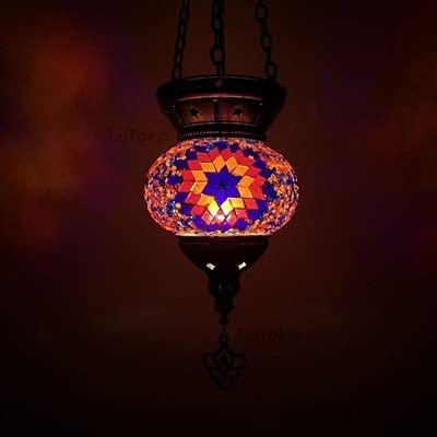 Turkish Mosaic Pendant Lamp Vintage Art Deco Handcrafted lamparas de Mesa Mosaic Glass Romantic Light lamparas con mosaicos (Body Color : RY) (SFP)