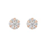 Pendientes de tuerca para mujeres adultas, aretes navideños para mujer, diseño clásico de copo de nieve con diamante redondo de 0,5 quilates, oro rosa de 9 quilates, 14 quilates y 18 quilates, Oro