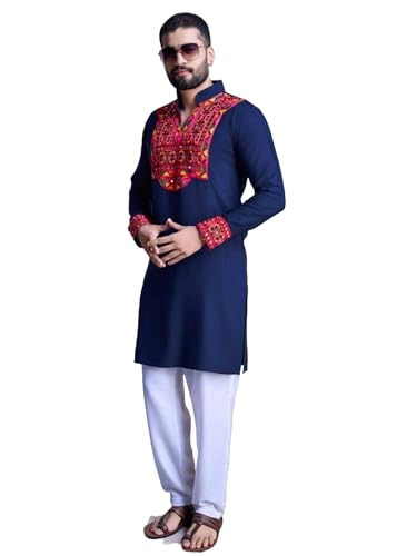 Shri Balaji Silk & Cotton Saree Emporium Kurta 8463 - Espejo recto tradicional de rayón para hombre, 3, XL