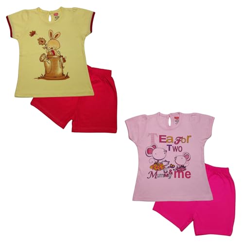 Image of LuvLap Baby Girls Regular Fit 100% Cotton Half Sleeves Girls Top CoSet Pack of 2