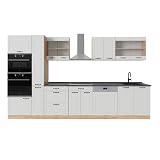 Vicco Cocina Completa R-Line, Casa de Campo Blanca/Roble Dorado, 350 cm, ET Antracita, Apto para ampliación Individual y disposición Flexible