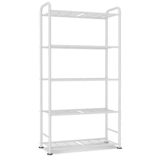VTRIN Storage Shelves, 5 Tier Garage Shelving with Leveling Feet, Sturdy Metal Shelf Organizer Standing Heavy Duty Shelving Unit for Pantry, Kitchen, Room, 34" W x 13.4" D x 67.5" H, White