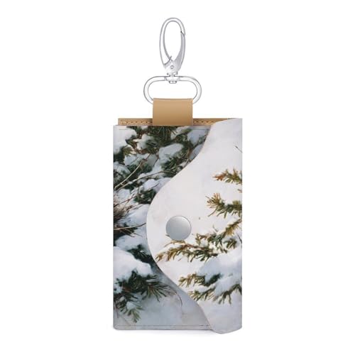 Bird's Nest in The Evergreen Tree Key Holder Bag PU Leather ID Card Holder Keychains Case Cover for Men Women