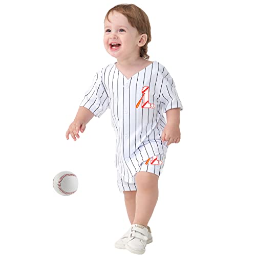 BAICAIYU Baby First Birthday Baseball Jersey and Shorts Suit Set of 2 Kids Stripe Sport Button Shirt and Pants Toddler Fashion Tee (Stripe-D-1,1T,1 Year)