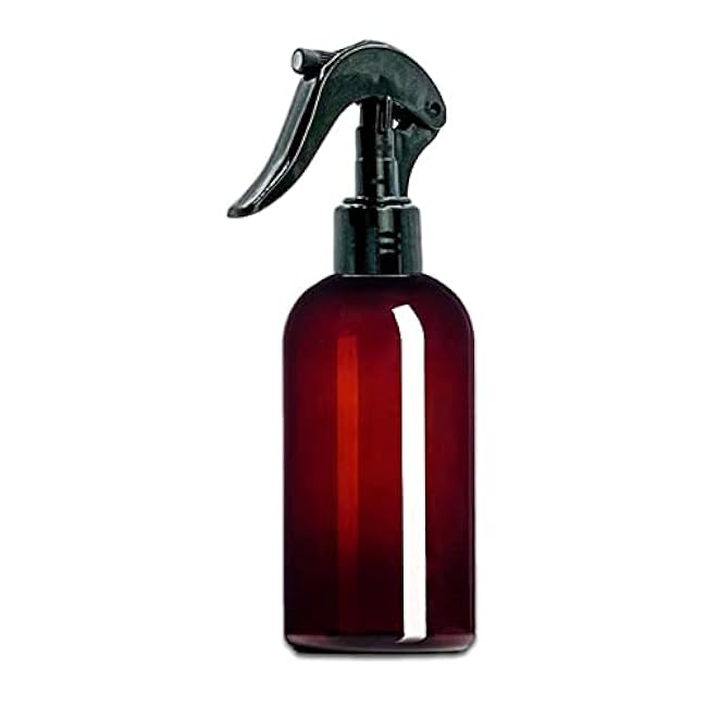 8 oz Amber Plastic Boston Round Bottle w/Trigger Sprayer