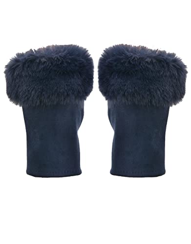 Image of TEXTURE Ladies Womens Plain Fingerless Faux Fur Suede Winter Gloves One Size (Navy)