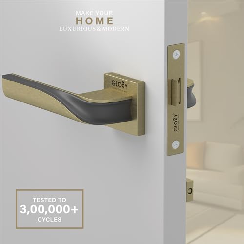 Image of GLOXY Brass Door Lock for Bathroom Door Lock, Balcony Store Room Door knob Lock, Mortise Keyless Handles Set with Brass Baby Latch for Bedroom |Antique & Black Finish (2 Years of Warranty, Pack of 1)