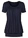 DJT Women's Short Sleeve Pleated Front Blouse Tunic Top Large Navy