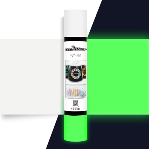 TECKWRAP Glow in the Dark Matte Adhesive Vinyl White to Neon Green 1ft x 5ft for Craft Cutter Sign Plotter Wall Decals Scrapbook Lettering DIY Decorations