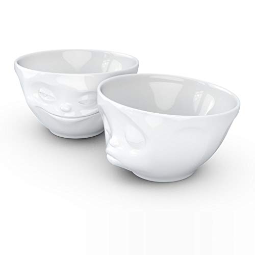 Fiftyeight Products Tassen Medium Porcelain Bowl Set No. 1, Grinning & Kissing Face, 6.5 Oz. White (Set Of 2 Bowls) #TOP5