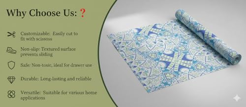 Image of Dribble EVA Shelf Liner Mat 45x500cm Roll | Non Slip Drawer & Cabinet Liner for Kitchen | Waterproof Oilproof Washable Fridge Mat | Anti Skid Cupboard Wardrobe Multipurpose Mat (Blue Mandala Art)