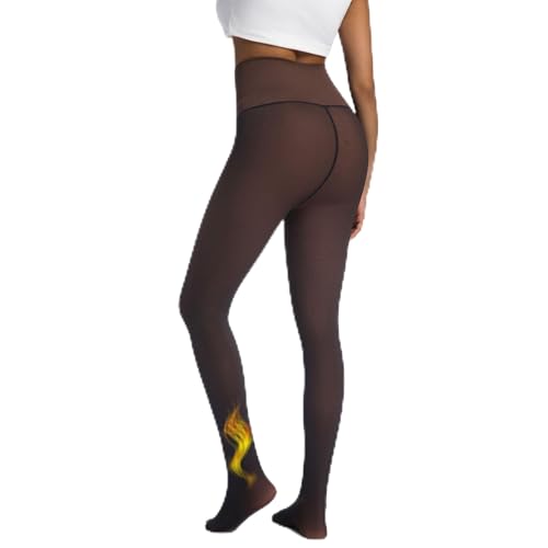 Image of Soxbang High Waisted One Seam Fleece Lined Tights,Seamless Control Compression Fake Translucent Dark Skin Insulated Tights