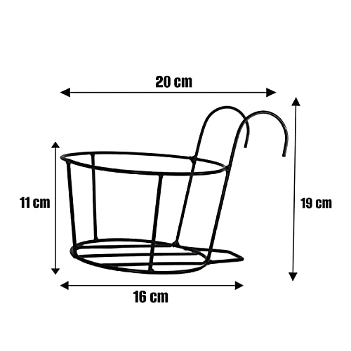N.A SUPPLIER Hanging Flower Pot Holder Railing Potted Plant Stand for Home Balcony Décor, Black (1)
