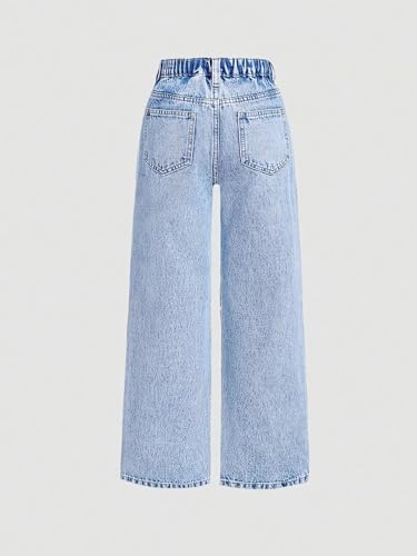 Girl's Baggy Wide Leg Jeans Zipper Fly Elastic High Waist Y2K Trendy Denim Pants2
