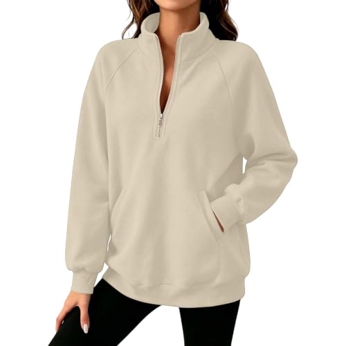 Fall Fleece Sweatshirt for Women Trendy Casual Quarter Zip Oversized Tops