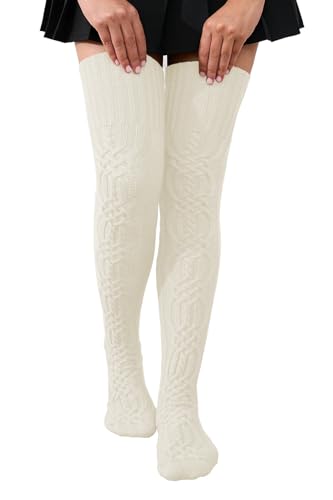 Image of YELAIVP Women's Thigh High Extra Long Cable Knit Boot Socks Over the Knee Fashion Leg Warmers