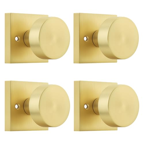 Probrico Gold Dummy Door Knos, Square Door Knobs Interior for Closet, Half Dummy Door Handles, One Side, 4 Pack
