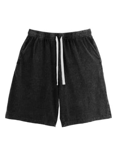Men's Acid Wash Sweat Shorts Baggy Vintage Cotton Shorts Black