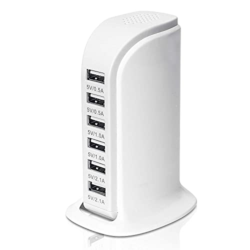 6-Port USB Wall Charger Desktop Charging Station Quick Charge 2.1,Compatible with iPhone14,Samsung,LG, Nexus, Nokia, Lumina, HTC, Pixel and More(White)
