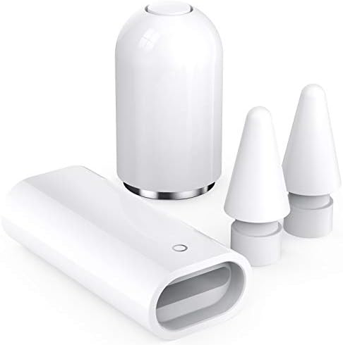 Delidigi iPencil Magnetic Cap Plus Charging Adapter and Tips Replacement Accessories Set for Apple Pencil 1st Generation (White, Tips +Caps +Adapter)
