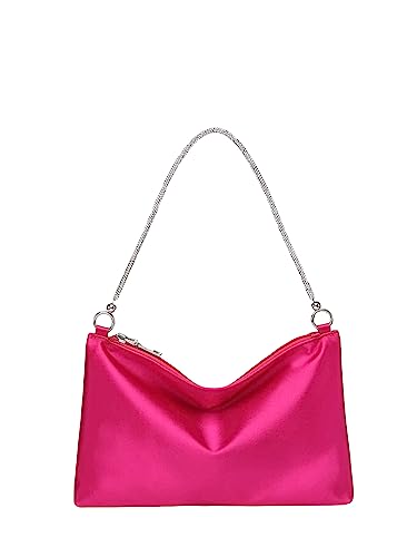 GORGLITTER Bolsa feminina para noite com corrente de strass brilhante bolsa clutch bolsa quadrada brilhante, rosa, One Size