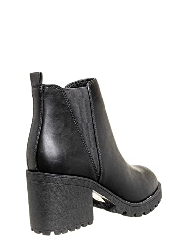 Soda Origami Womens Lug Sole Chelsea Ankle Booties Elastic Sides,Black Pu,7.5 #TOP4