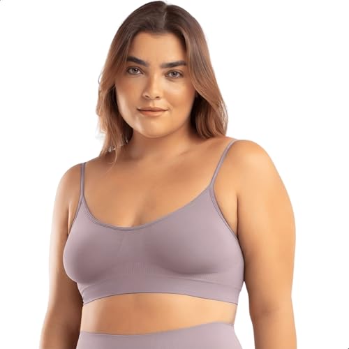 SHE BY MASH Top Sutiã Sem Bojo Sem Costura Alças Finas Confortável Anatômico Secagem Rápida, Rosa Qu