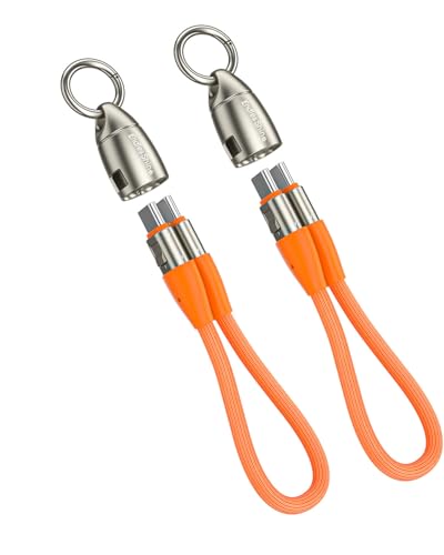 Image of Short USB C Cable PD 240W(2 Pack), 6 Inch Keychain USB C Cable /Phone Lanyard USB-C to Type-C Cables /Fast Charging Cable for Phone17 /16 /15 Samsung Galaxy Tablet Laptop External SSD(Orange)
