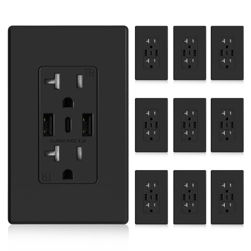 ELEGRP 3-Port USB Wall Outlet, 20A, matte black