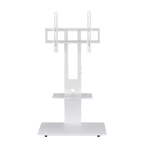 Image of Height Adjustable Floor TV Stand for 32-55 Inch LED Smart TVs, Sleek White Wood & Metal Design, Universal TV Stand for Living Room and Bedroom, Square