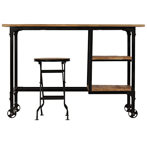 Yuhi-Hqyd Desk With Folding Stool,Desk With Shelves,Secretary Desk,For Home Office, Dorm Room, With 2 Shelves And Wheels On The Desk,Solid Mango Wood 45.3"X19.7"X29.9" #TOP1