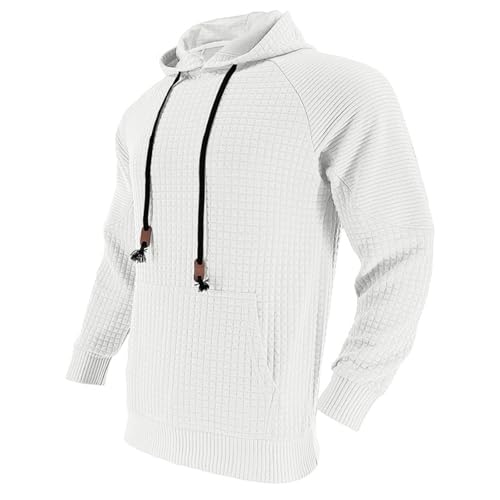 Mens Waffle Hoodies Plain Hooded Sweatshirts Casual Outdoor Spring Tee Long Sleeve Fashion Drawstring Top with Pocket2