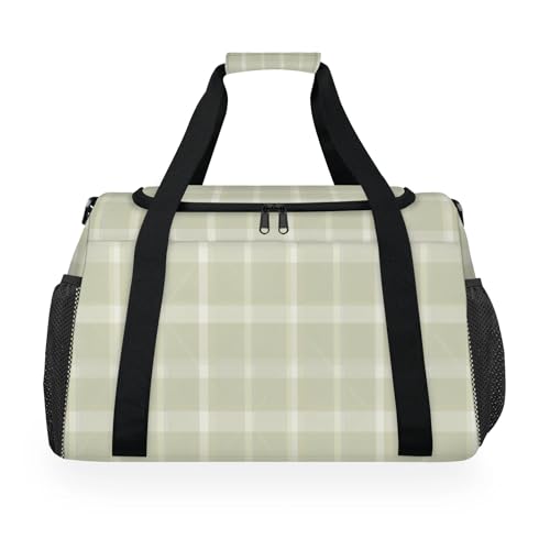 Plaid Green White Travel Duffel Bag Weekender Overnight Bags for Women Men Foldable Waterproof Tote Bag with Trolley Sleeve