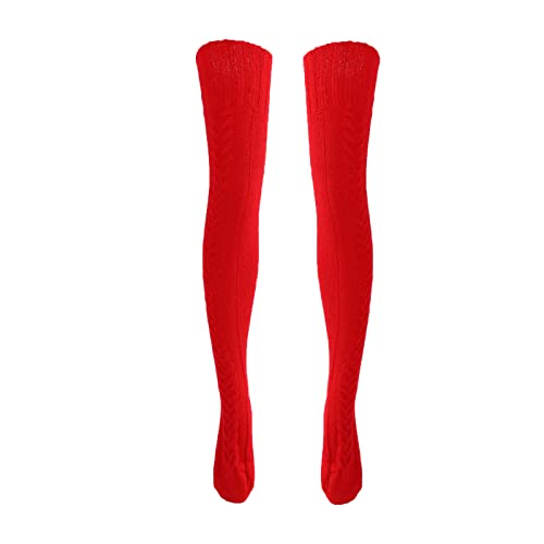 COCOYUEMA 1 par de medias altas de invierno hasta la rodilla, de lana tejida, para mujer, con diseño de trenzas, ideales para primavera y otoño.