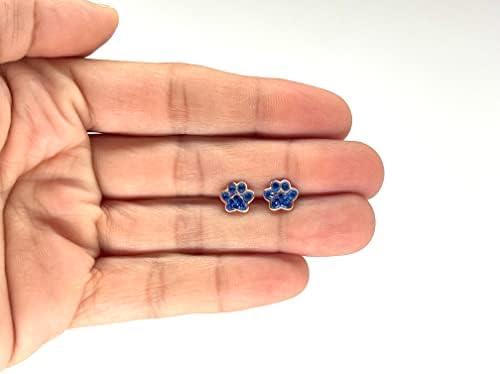 Paw Print Earrings - Rose Gold Plated Sterling Silver with Blue Crystal Stones